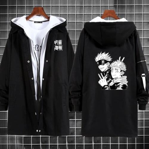 Anime Jujutsu Kaisen black white Overcoat Yuji Itadori Long Trench Coat Cosplay Jacket Long Solid Windbreak Coat