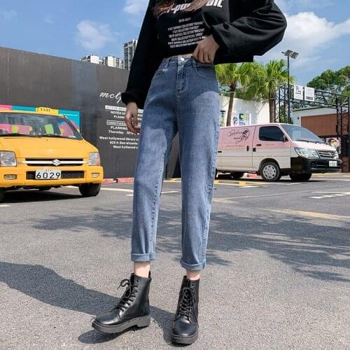High Waist Jeans New 2021 Harem Pants Woman Denim Cotton Loose Jeans Fashion Ladie Nine-point girls Straight Versatile trousers