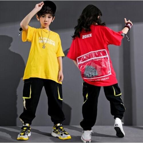 Kids Fashion Hip Hop dancing outfits Oversize Tshirt Tops Cargo Pants Clothing for Girls Boy Jazz Dance Costume Clothes Wear
