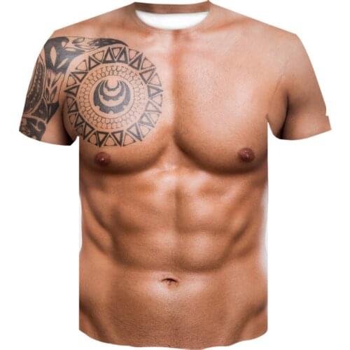 New Fashion Strong Muscle Tattoo Print T-Shirt Men Short Sleeve 3D Digital Printing Summer Funny Creative Casual T-shirt Top