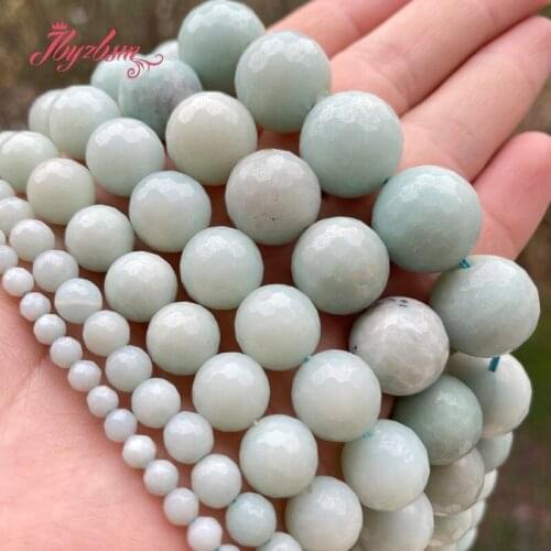 4,6,8,10,12mm Faceted Round Green Amazonite Natural Stone Loose Beads for DIY Women Men Necklace Bracelets Jewelry Making 15"
