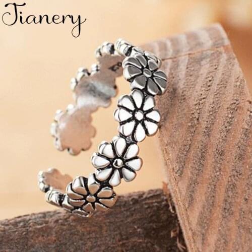 JIANERY Bohemian Vintage Silver Color Flowers Rings For Women Open Finger Rings Girls Christmas Gifts