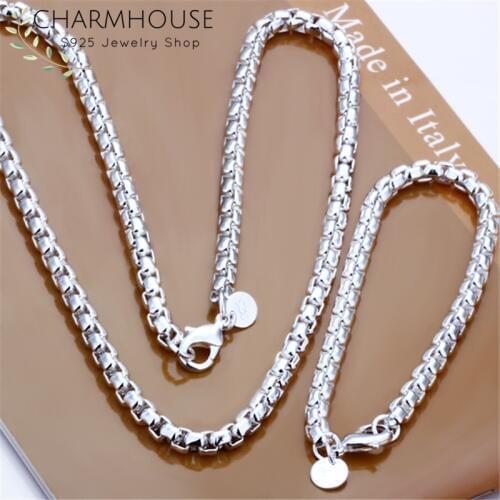 Silver 925 Jewelry Sets for Men Women 5mm Round Box Chain Necklace Bracelet Collier Pulseira 2pcs Fashion Jewelry Accessory Sets