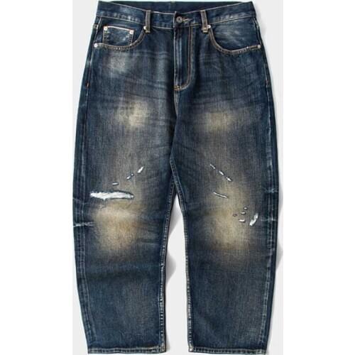 Trend Premium Ripped Jeans Men Casual Denim Pants Distressed Jeans Straight Loose Baggy Jeans Japan Style Trousers Men Clothing