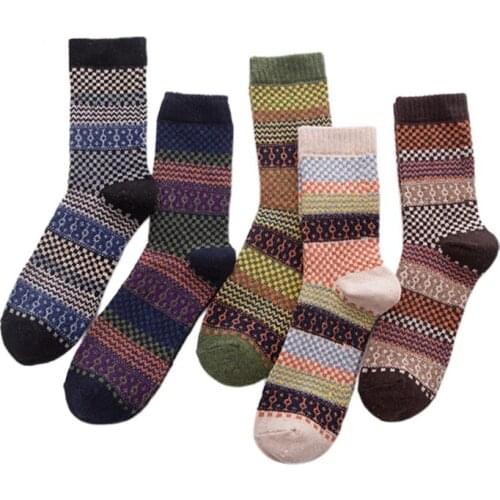 5 Pairs Mens Wool Cashmere Socks Warm Winter Thick Business Vintage Comfortable Casual Dress Sock Drop Shipping
