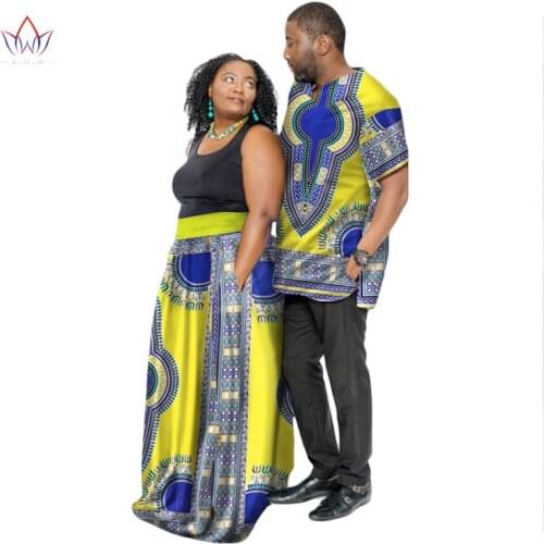 New Fashion African Couple Clothing Summer Dashiki Women Skirt & Men shirt for Lovers Casual loose Traditional Clothing WYQ46