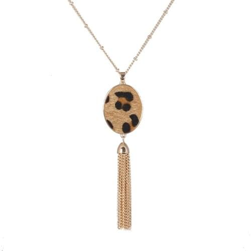 2020 new oval pendant Leopard Statement Sweater chain Tassel Long Necklaces women