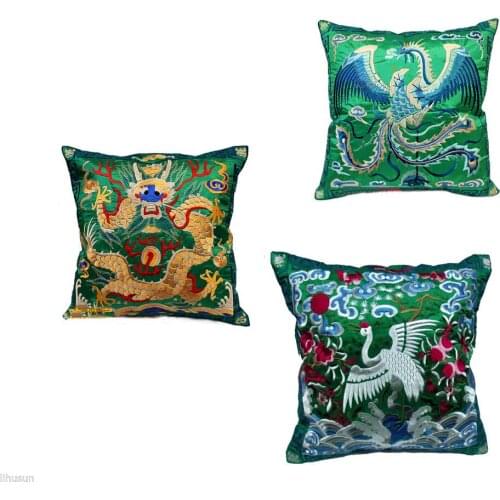 New 3pcs Desgin Chinese Handmade Ethnic Embroiderd Green Cushion
