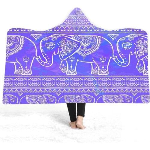 Elephant Hooded Blanket for Adults Sherpa Fleece Mandala Flower Wearable Throw Blanket Hippie Boho Bedding
