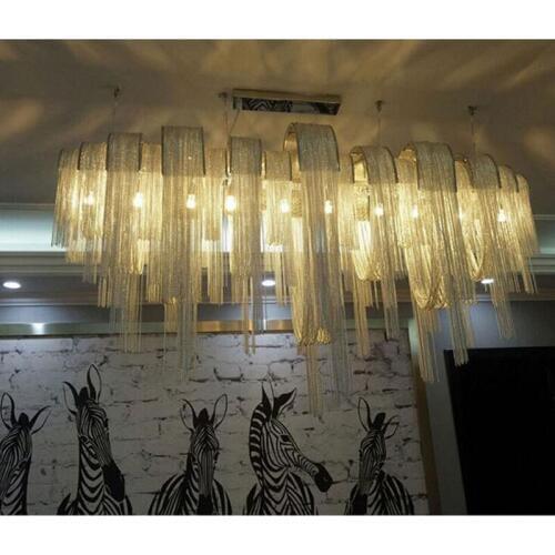 Postmodern arched aluminum chain chandelier suspension ring light shadow hotel club living room restaurant tassel chain LED lamp