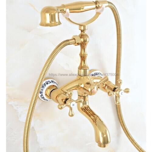 Polished Gold Bathroom Tub Faucet Telephone Style Bathroom Bathtub Wall Mounted With Handshower Swive Tub Spout Nna806