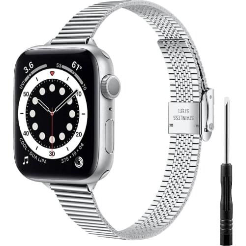 For apple watch 40mm 38mm band slim Stainless Steel strap for iwatch se apple watch series 6 5 4 44mm 3 42mm women men bands