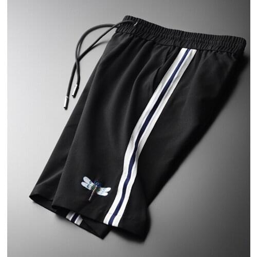 Classic Summer Mens Shorts Luxury Dragonfly Embroidery Elastic Waist Men Shorts Plus Size 4xl Black Solid Color Mens Trousers