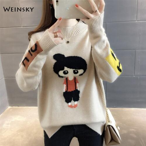 Women Knitted Sweater And Pullovers Full Sleeve Korean Style Fashion Cartoon Sweaters Winter And Autumn 2019 New