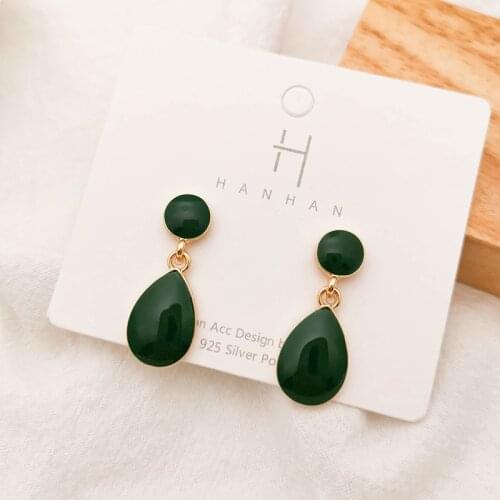 Vintage Red Green Enamel Water Drop Earrings For Women Piercing Ear Jewelry Korean Female Hanging Earring Lovely kolczyki Gift