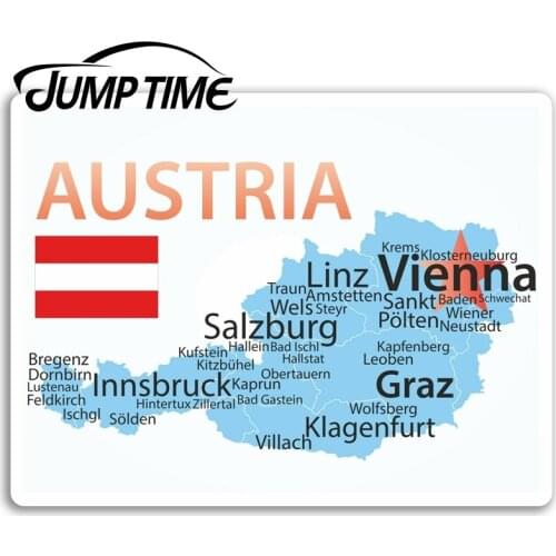 Jump Time for Austria Map Vinyl Stickers Flag Travel Sticker Laptop Luggage Auto Bumper Motor Decal Waterproof Car Accessories