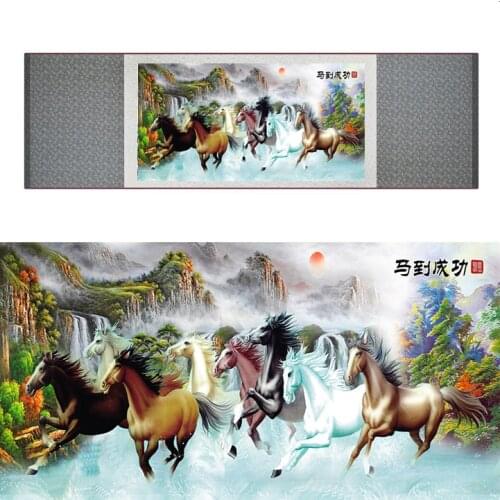 Top quality Chinese Horse silk painting Horse art painting Silk scroll art painting eight horse painting19062814