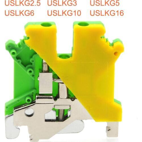 2pcs Din Rail Ground Screw Terminal Block USLKG2.5~16 Bornier Electric Wire Connectors Earth morsettiera cable 14~6AWG 2.5~16mm2