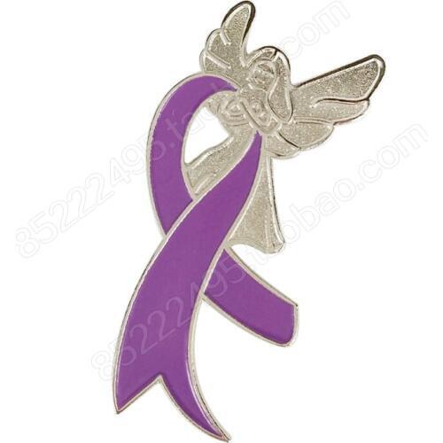 General Cancer Awareness Angel Wing Lavender Ribbon Lapel Pins