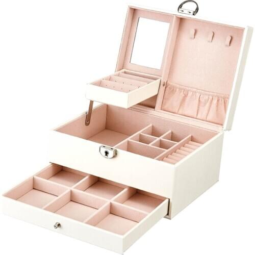 1Pcs Multi-functional Jewelry Box PU Leather Jewelry Storage Case Multi-Layer Large Capacity Organizer for Rings Earrings