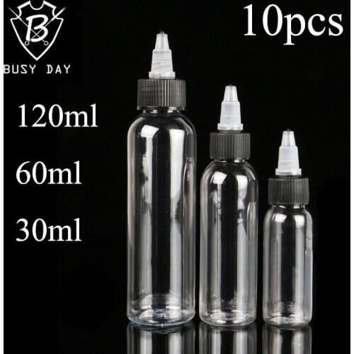 10PCS Tattoo Ink Pigment Bottles Plastic Empty Clear Twist Top 2oz Ink Bottles Tattoo Accessories tattoo supplies Free shipping