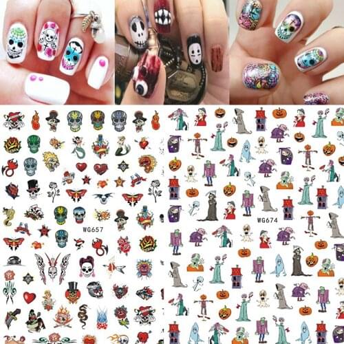 10PCS Halloween 3D Nail Art Sticker Luminous Skull Head Ghost for Nail Flame Snake Eye Nail Art Slider