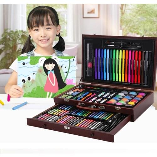 123PCS Wooden box paintbrush Set Childrens watercolor pencil drawing tool Girl art supplies Student tool gift box paint tools