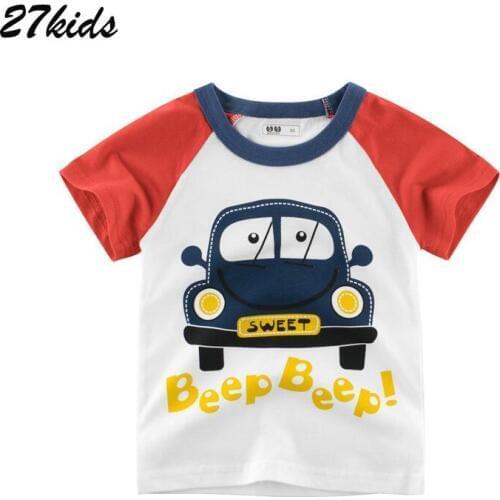 27kids Cars Pattern Children Tops Tees Shirts Summer Kids Clothes for Boys Short Sleeve Clothing Cotton Baby Toddler Garments