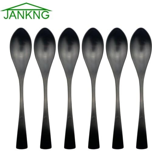 6Pcs Luxury Matte Black Dinner Spoons Stainless Steel Flatware Dessert Spoon Set Tableware Cutlery Knife Fork Spoon Dinner Set