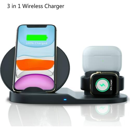 3 In 1 10W Qi Wireless Charger Dock Stand Fast Charging for IPhone Huawei Samsung Xiaomi Apple Watch 2 3 4 5 AirPods Pro
