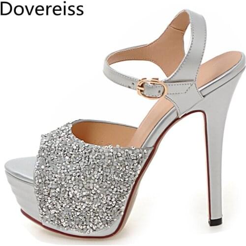 Dovereiss Fashion Womens Shoes summer Elegant sexy new Pure color silver Platform bling-bling Mature Buckle Sandals big size 43