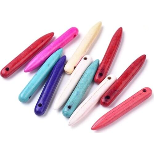 Jewelry DIY Beads Natural Howlite Tusk Beads Strands, Dyed, Mixed Color, 34x5mm, Hole: 1mm