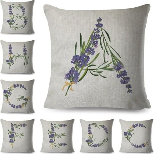 Nordic Style lavender Letter A-Z Cushion Cover Decor Flower Leaf Pillowcase Polyester Pillow Case for Sofa Home Car 45x45cm