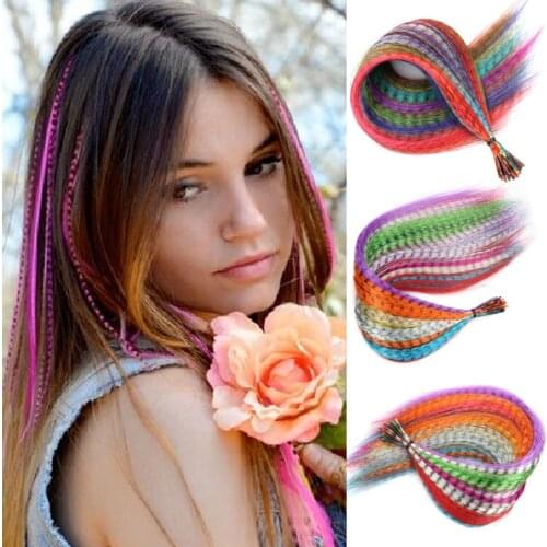 Colored Strands of Fake Hair Extensions False Synthetic Hairpiece Tail Extension for Girls without Hair Clip 2021