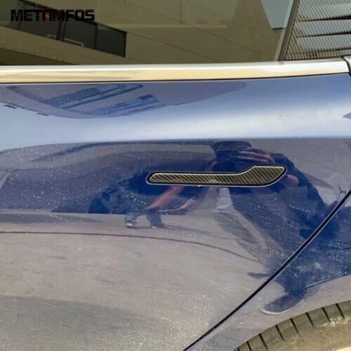 For Tesla Model 3 2018-2021 Carbon Fiber Door Handle Catch Cap Cover Molding Trim Decoration Sticker Exterior Car Accessories