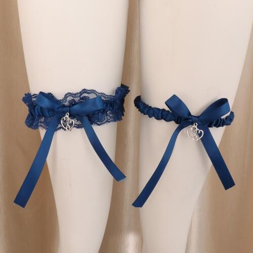 Elegant Wedding Bridal Garter Set Lace Bowknot Heart Pendant Toss Garter Throwaway Thigh Ring Soft Socks Gift Favor