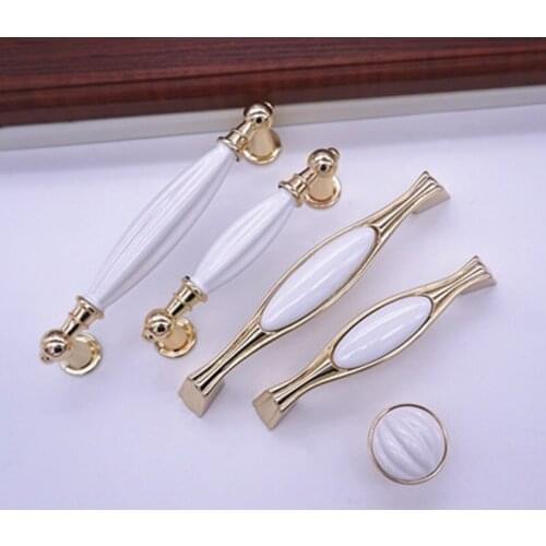European Rural Gold White Ceramic Handle Kitchen Cupboard Shoe Cabinet Door Knobs Drawer Pulls Furniture Handles Hardware