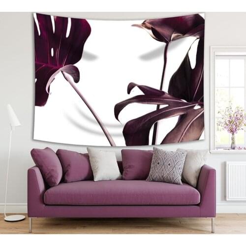 Tapestry Monstera Leaves Tropical Plant Indoor Garden Natural Decorating Modern Photo Purple White