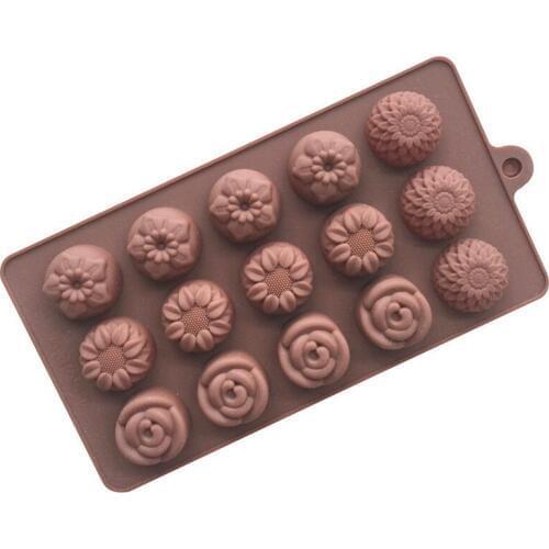 HMROVOOM 15 even different flower Chocolate Mold FDA food grade silicone jelly mold