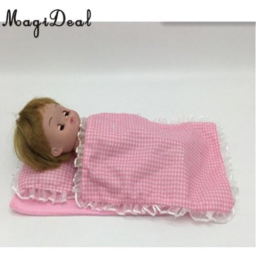 3pcs Lovely Pink Lace Plaid Bedding Set for 25cm Mellchan Dolls Bedroom Accessories