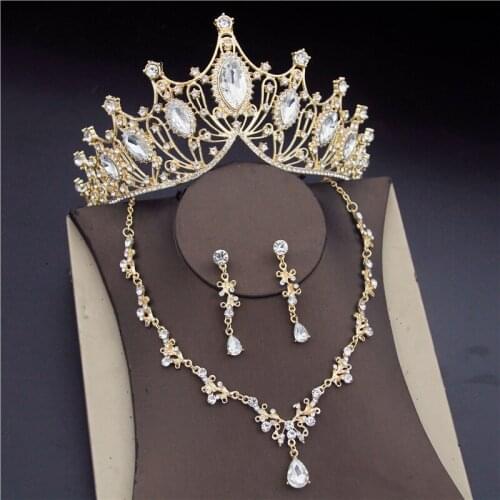 Luxury Crystal Water Drop Bridal Jewelry Sets for Women Rhinestone Tiaras Crown Necklace Earrings African Wedding Jewelry Set