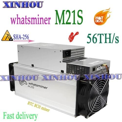 Used Asic miner WhatsMiner M21S 56T With PSU BTC BCH Bitcoin Miner better than M20S M3X antminer S9K S9j S9 S17 S15 T17 T3 T2T