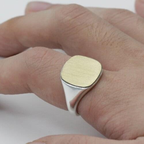 Men Ring 925 Sterling Silver Lover Rings Golden Square Rectangle Brushed Surface Elegant Ring for Couples Man Women Jewelry