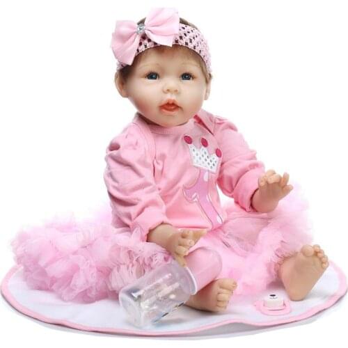 Reborn Baby Doll Soft Silicone 22inch 55cm Magnetic Mouth Lovely Lifelike Cute Boy Girl Toy Pink dress bonecas