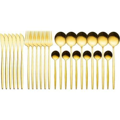 24PCS Gold Dinnerware Set Anti-rust Luxury Cutlery Kit Dishwasher Safe Knife Fork Spoon Stainless Steel Cutlery Set Home Gadgets