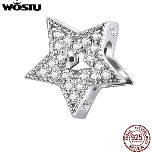 WOSTU Dazzling Zircon Star Charms 925 Sterling Silver Shiny Star Bead Pendant Fit Original Bracelet Wedding Jewelry Gift CTC210