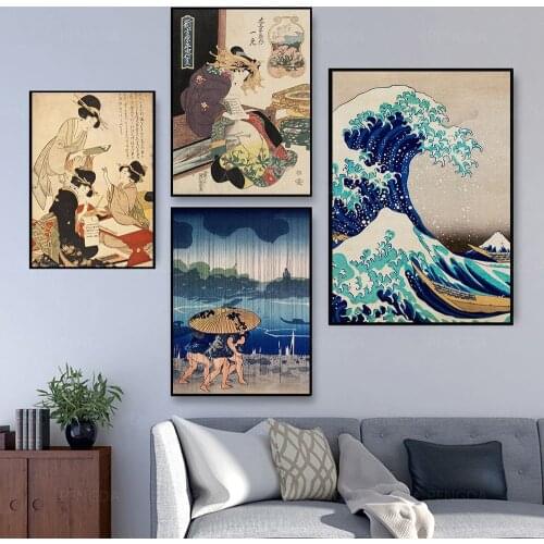 Great Wave Of Kanagawa Japan Woman Vintage Canvas Art Poster And Print Wall Painting No Frame Home Decor Picture For Living Room