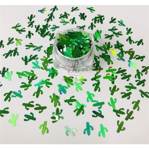 PrettyG 10g Cactus-Green Botany Shape Glitter Sequins for Resin DIY Making Art Craft Nail Makeup Decoration Accessories
