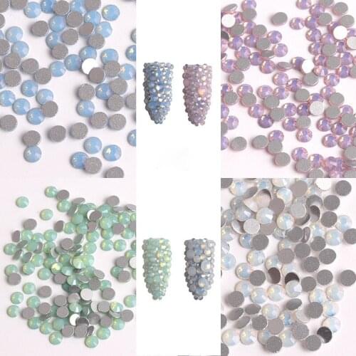 PrettyG 350pcs Mixed Size Blue/Green/Pink/White Opal 3D Crystal Nails Art Rhinestone Non-Hotfix Flatback Glitter Glass