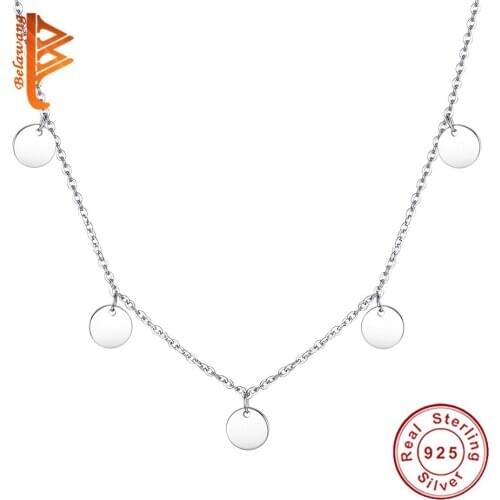 Real 925 Sterling Silver Round Coin Choker Pendant Necklace Elegant Shaking Small Coin Chain Necklaces For Women Jewelry